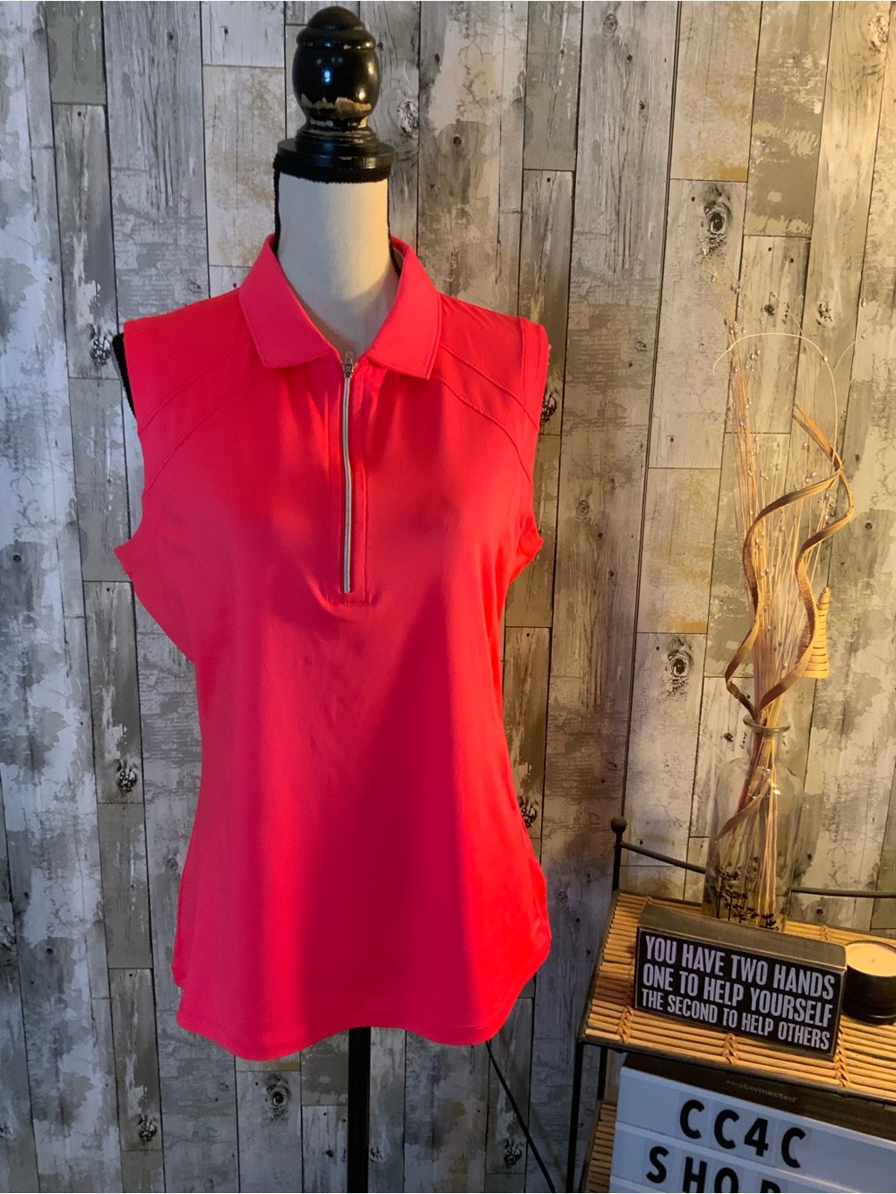 Sleeveless Zip Polo Tank in Bright Pink